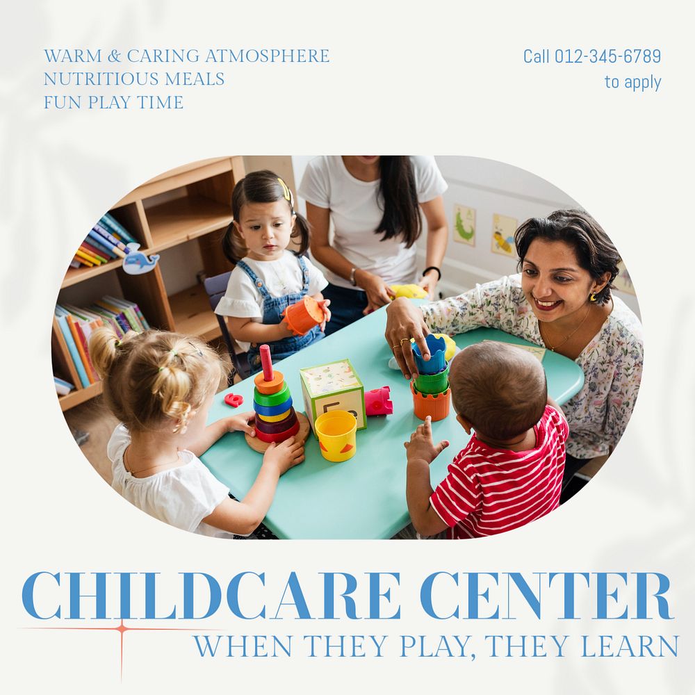 Childcare center Instagram post template, editable text