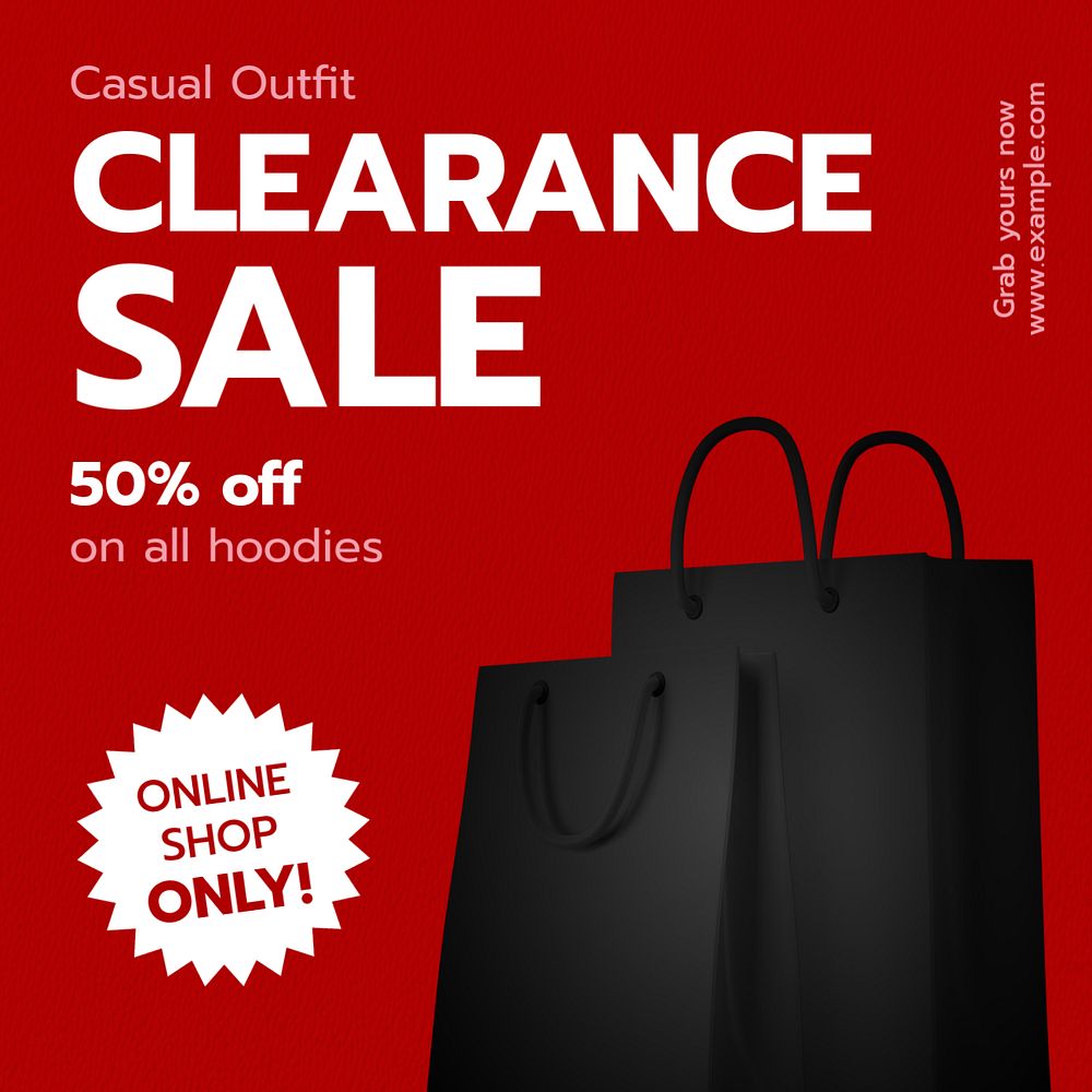 Clearance sale Instagram post template, editable text