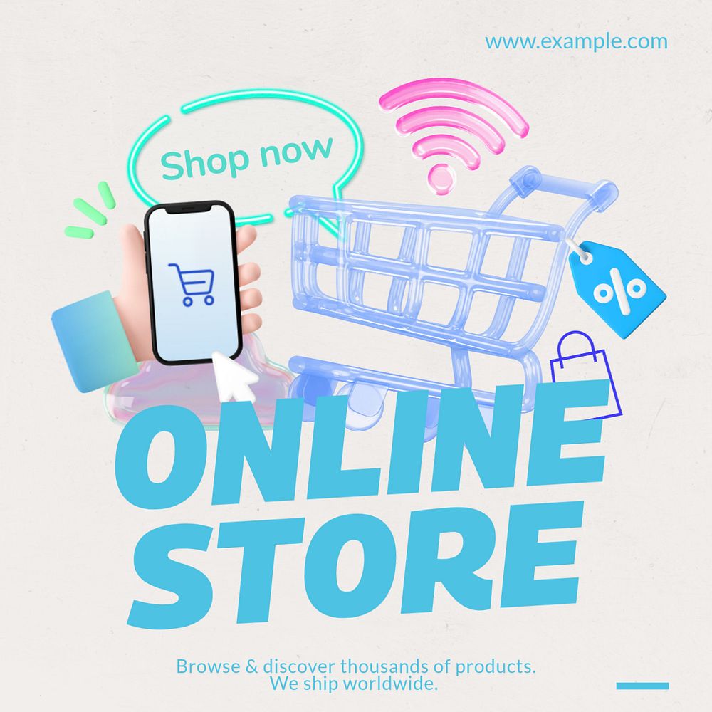 Online store Instagram post template, editable text