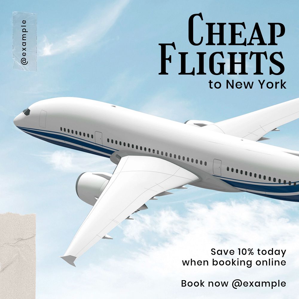 Cheap flights Instagram post template, editable text