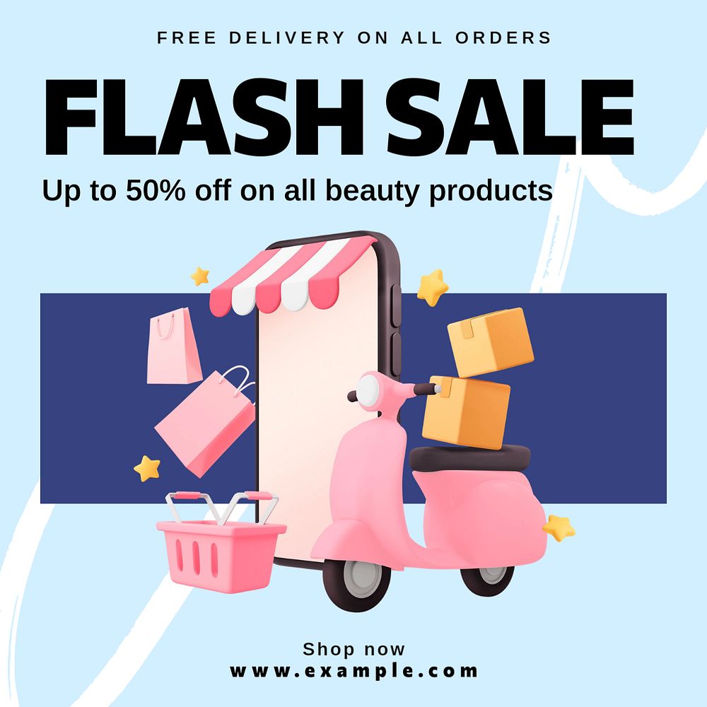 Flash sale Instagram post template, editable text