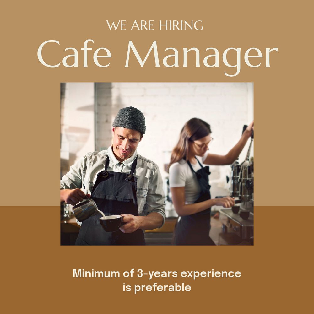 Cafe manager job  Instagram post template, editable text