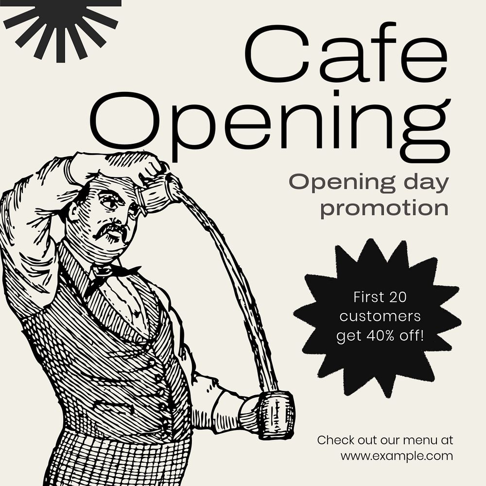 Cafe opening Instagram post template, editable text