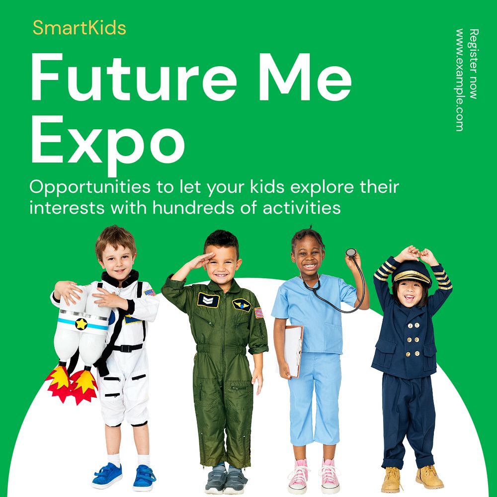 Future me expo Instagram post template, editable text