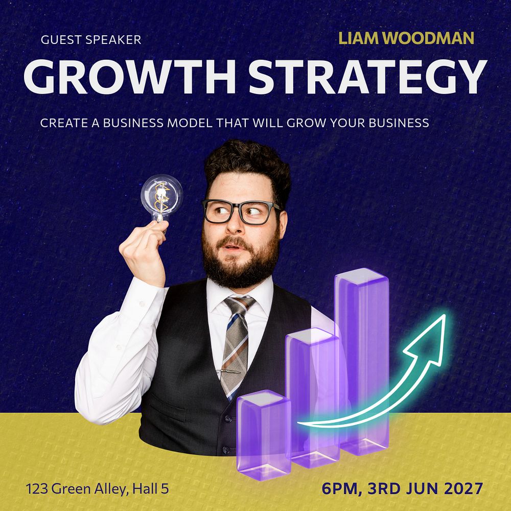 Business growth strategy Instagram post template, editable text