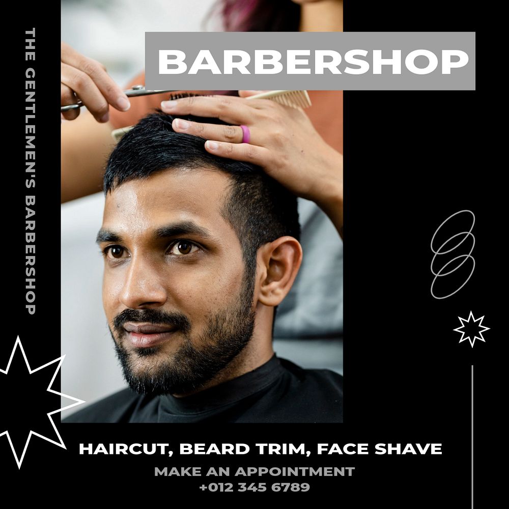 Barbershop Instagram post template, editable text