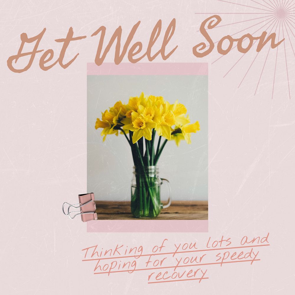 Get well soon Instagram post template, editable text