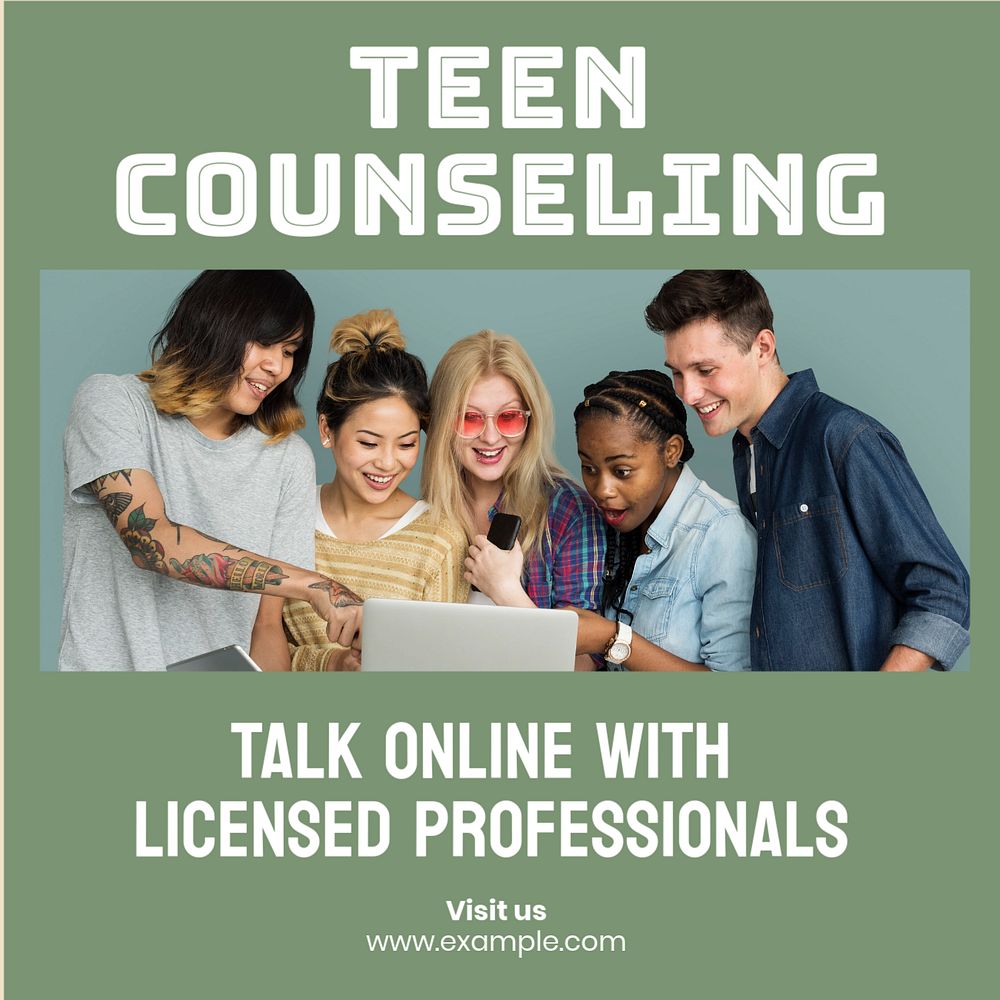 Teen counseling  Instagram post template, editable text