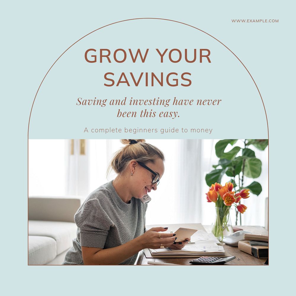 Grow your savings  Instagram post template, editable text