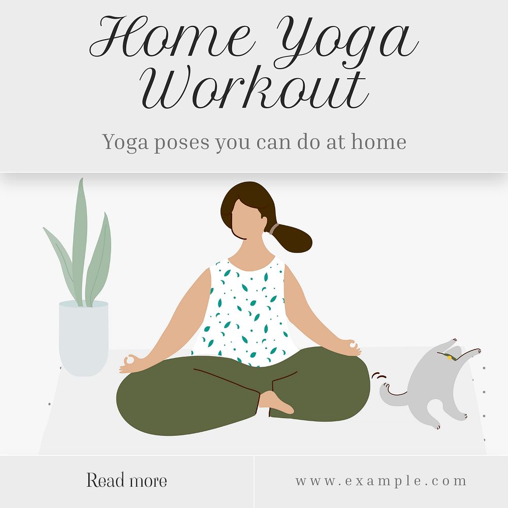 Home yoga workout Instagram post template, editable text