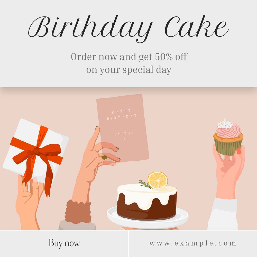 Birthday cake Instagram post template, editable text