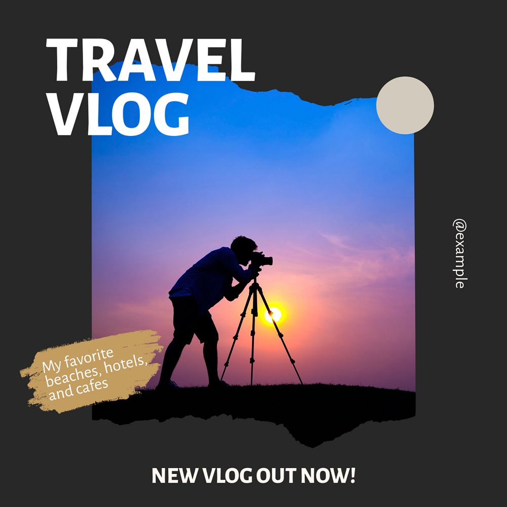 Travel vlog   Instagram post template, editable text