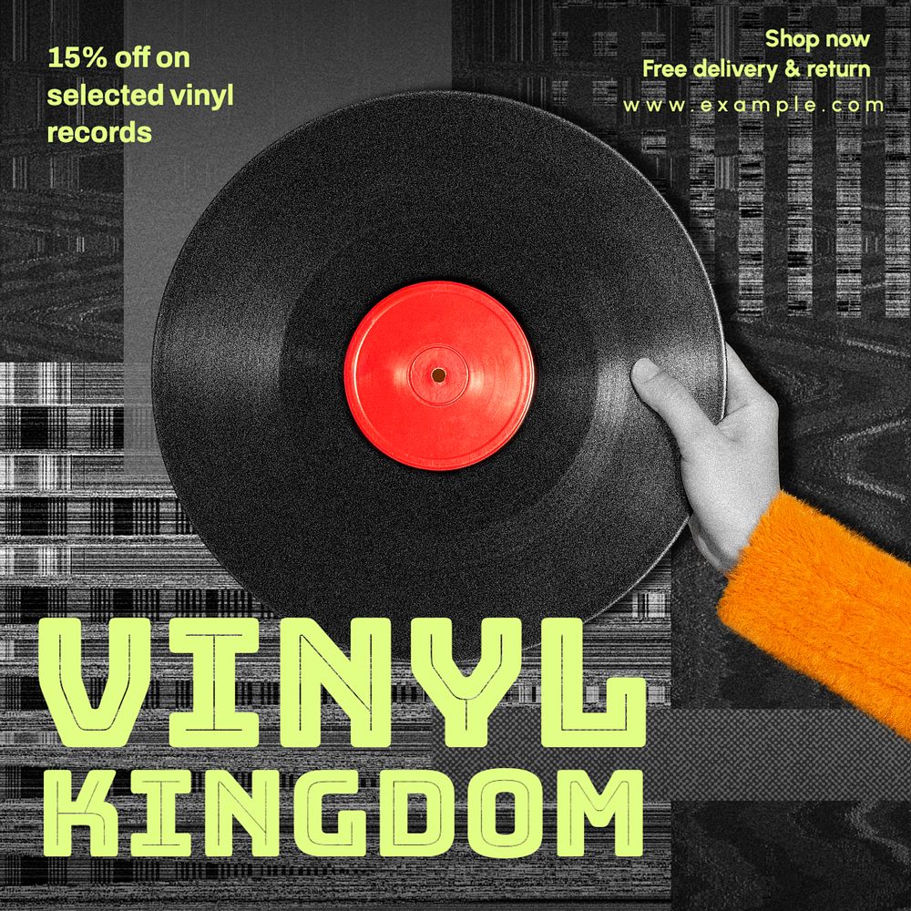 Vinyl record sale Instagram post template, editable text