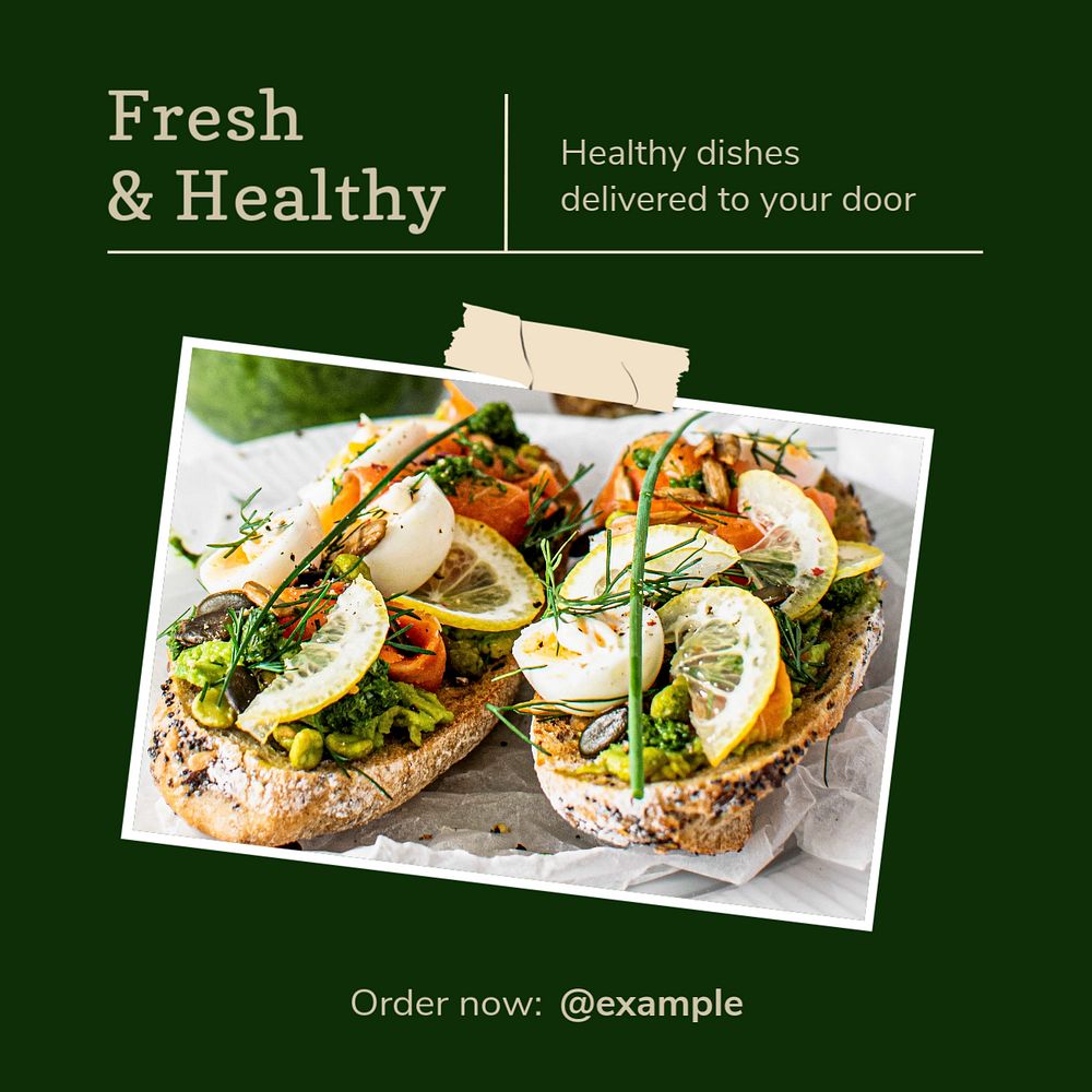 Fresh & healthy food  Instagram post template, editable text