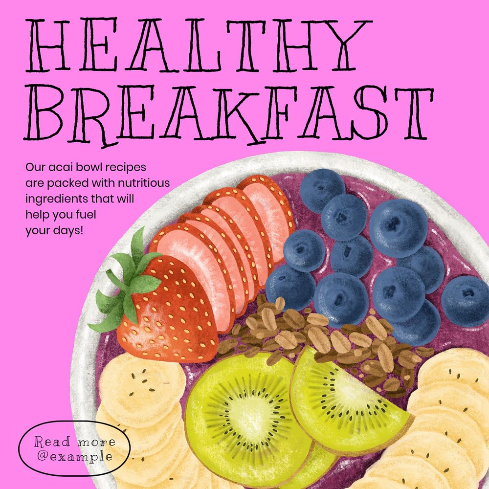 Healthy breakfast Instagram post template, editable text