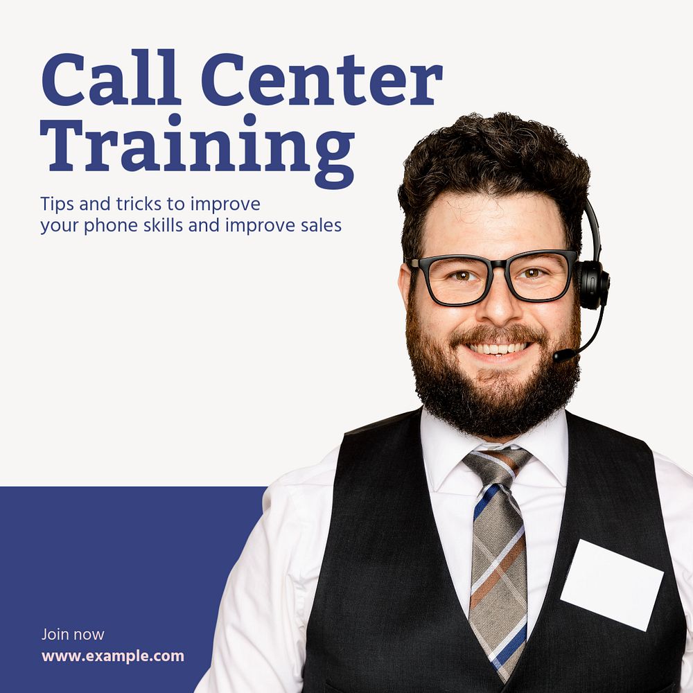 Call center training  Instagram post template, editable text