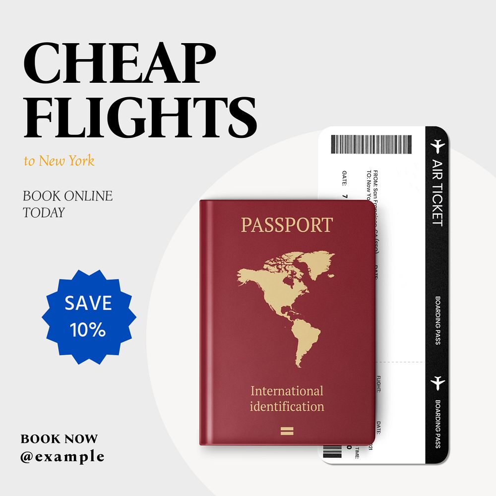 Cheap flights  Instagram post template, editable text