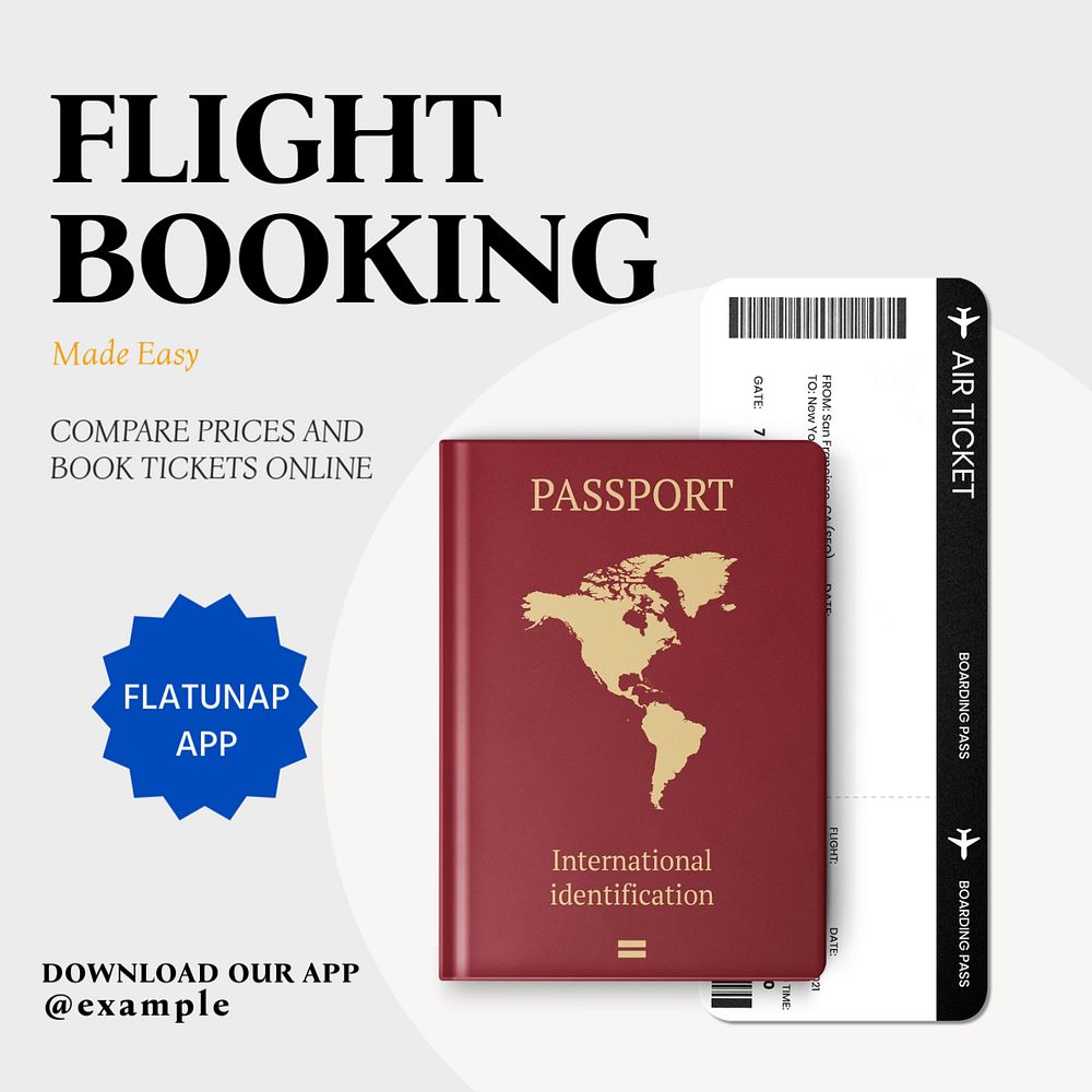 Flight booking  Instagram post template, editable text