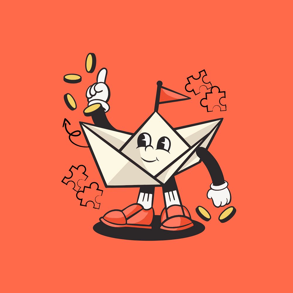 Paper boat retro character illustration, editable design