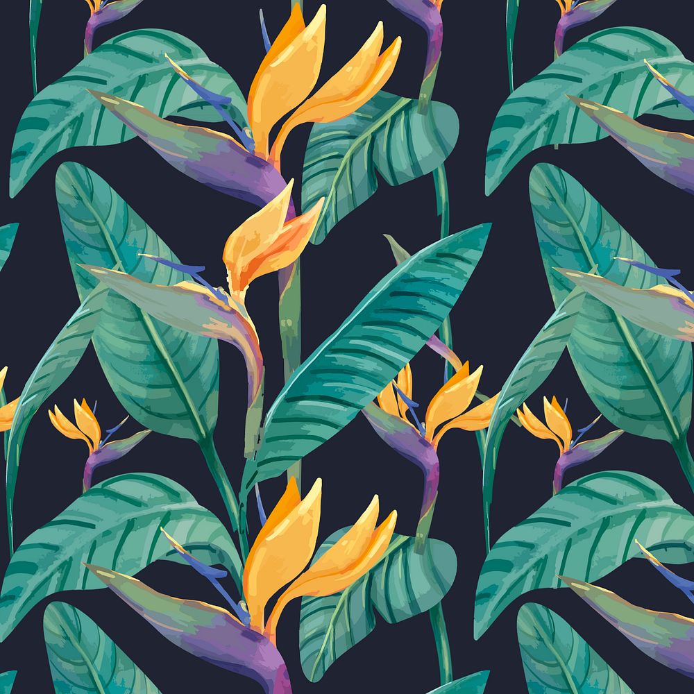 Bird of paradise pattern, editable watercolor flower design