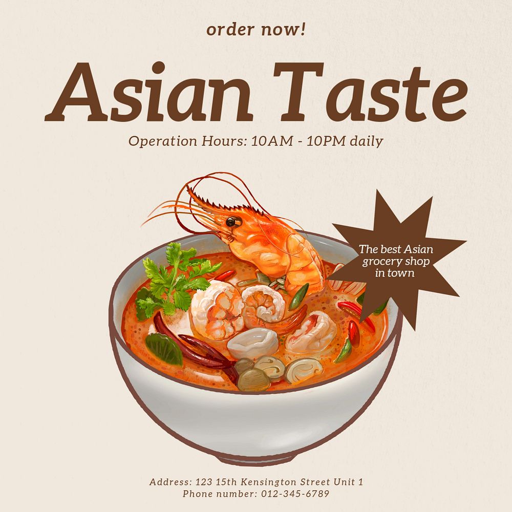 Asian taste Instagram post template, editable text