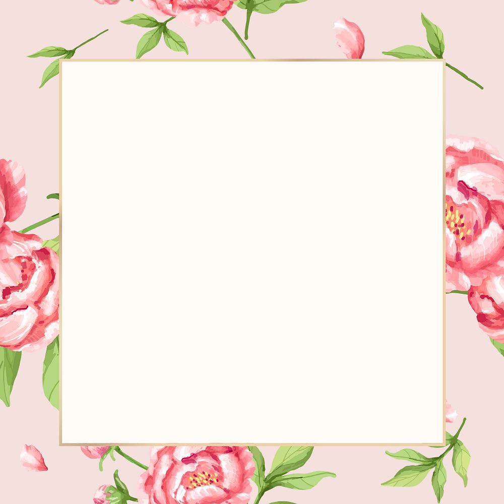 Watercolor pink peony flower frame, editable botanical design