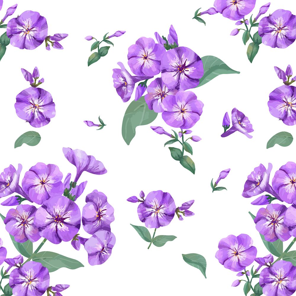 Purple phlox pattern, editable watercolor flower design