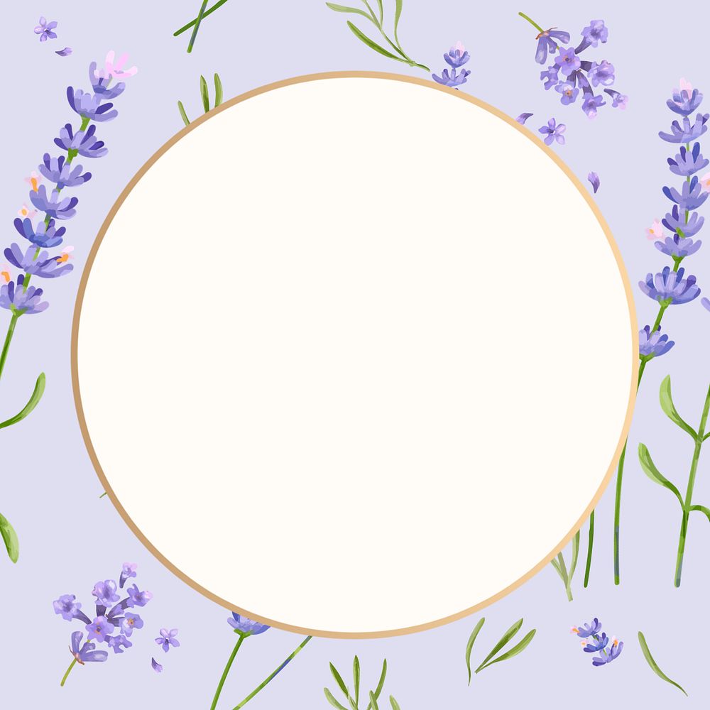 Editable floral round frame, watercolor lavender design