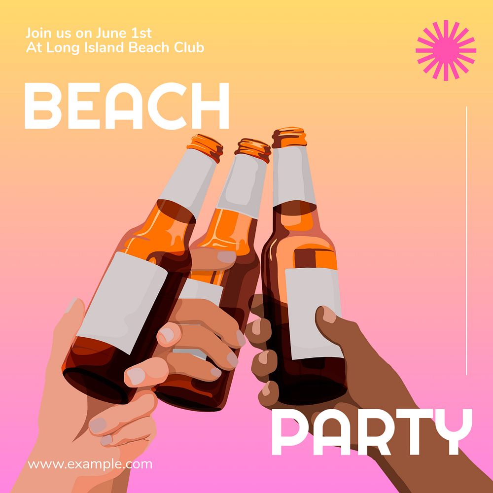 Beach party Instagram post template, editable text