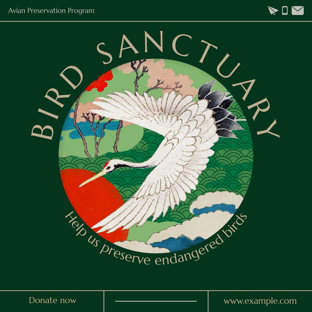 Bird sanctuary Instagram post template, editable text