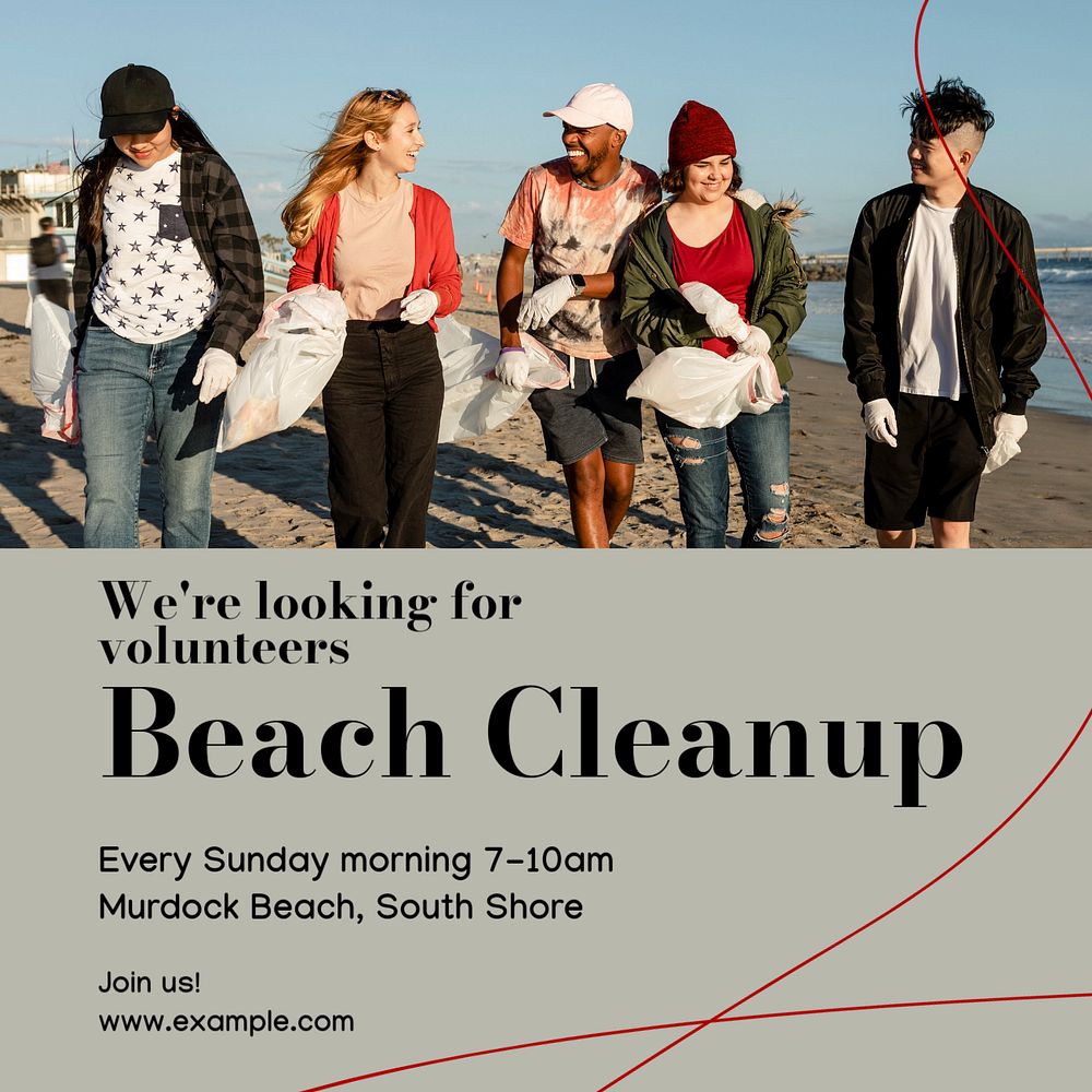 Beach cleanup  Instagram post template, editable text