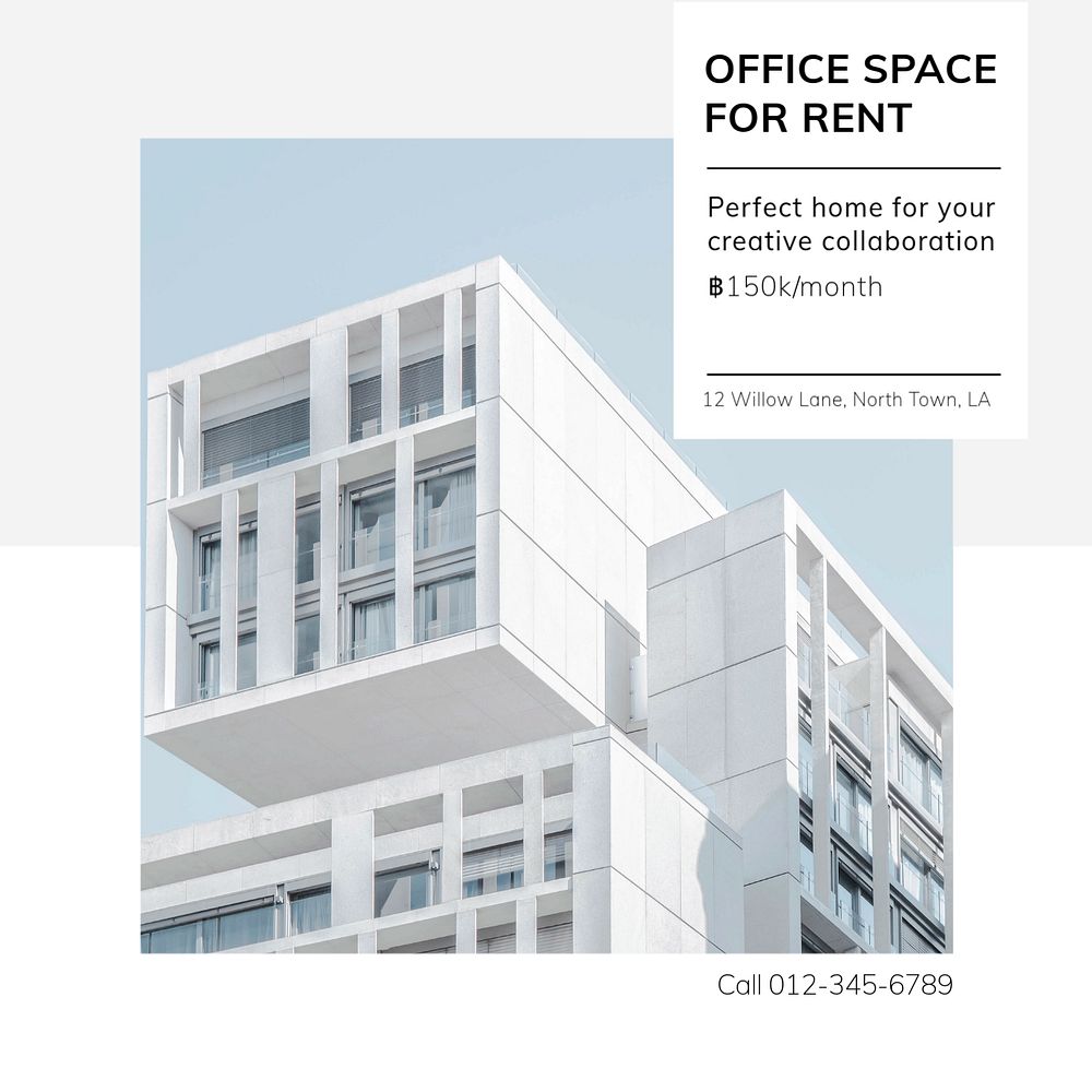 Office space rental  Instagram post template, editable text