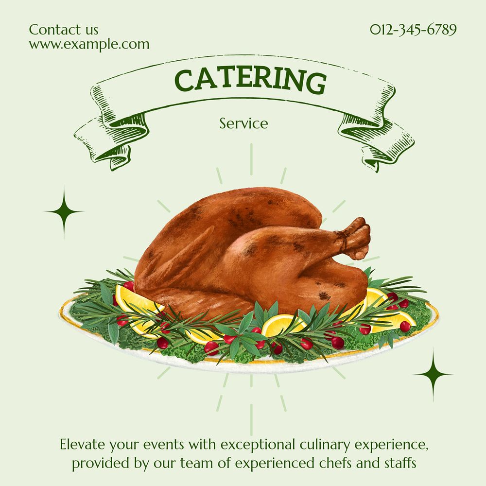 Catering service Instagram post template, editable text