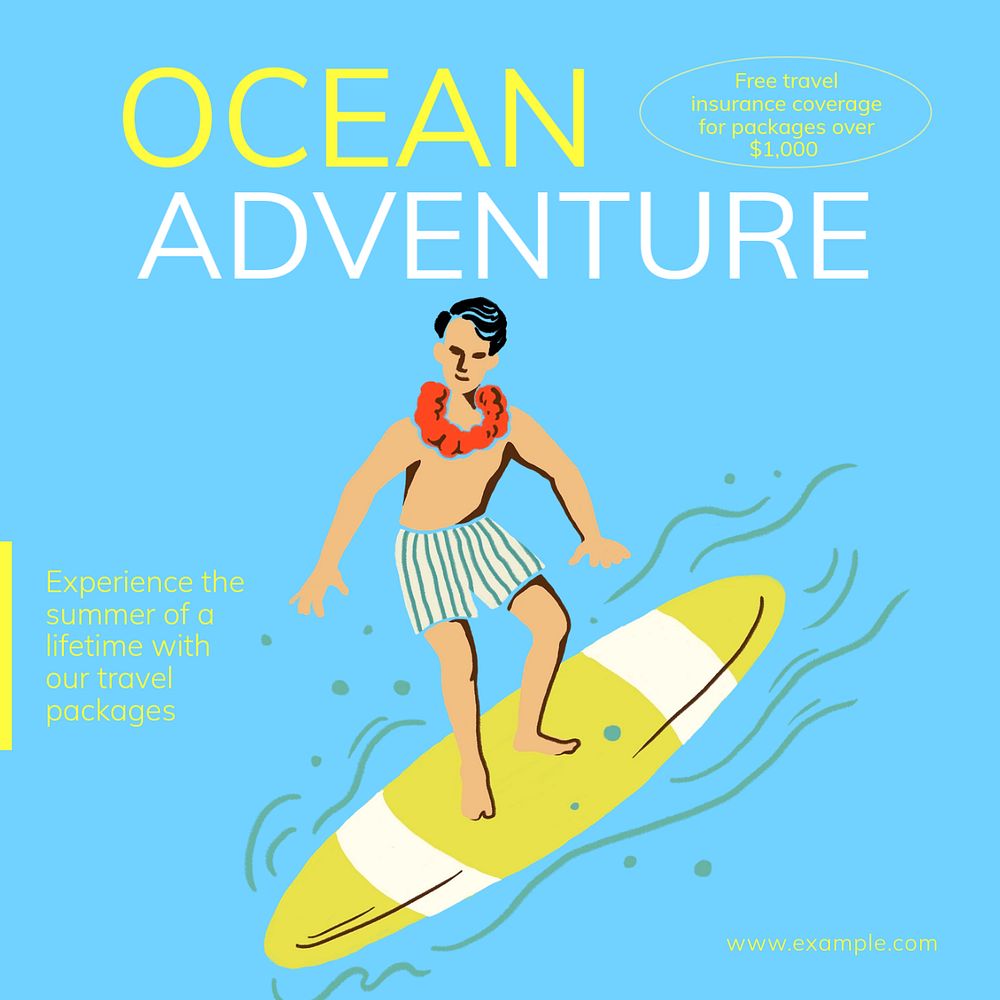 Ocean adventure Instagram post template, editable text