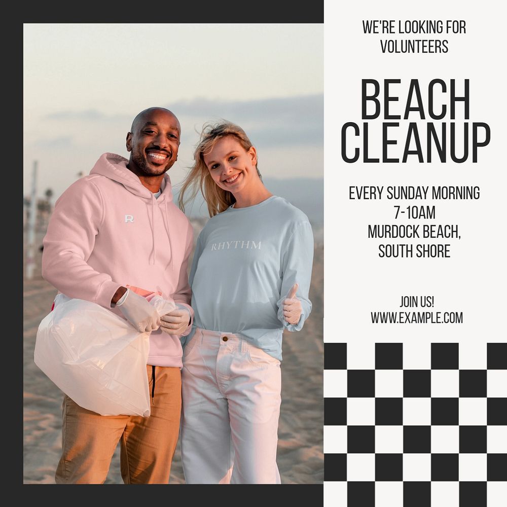 Beach cleanup  Instagram post template, editable text