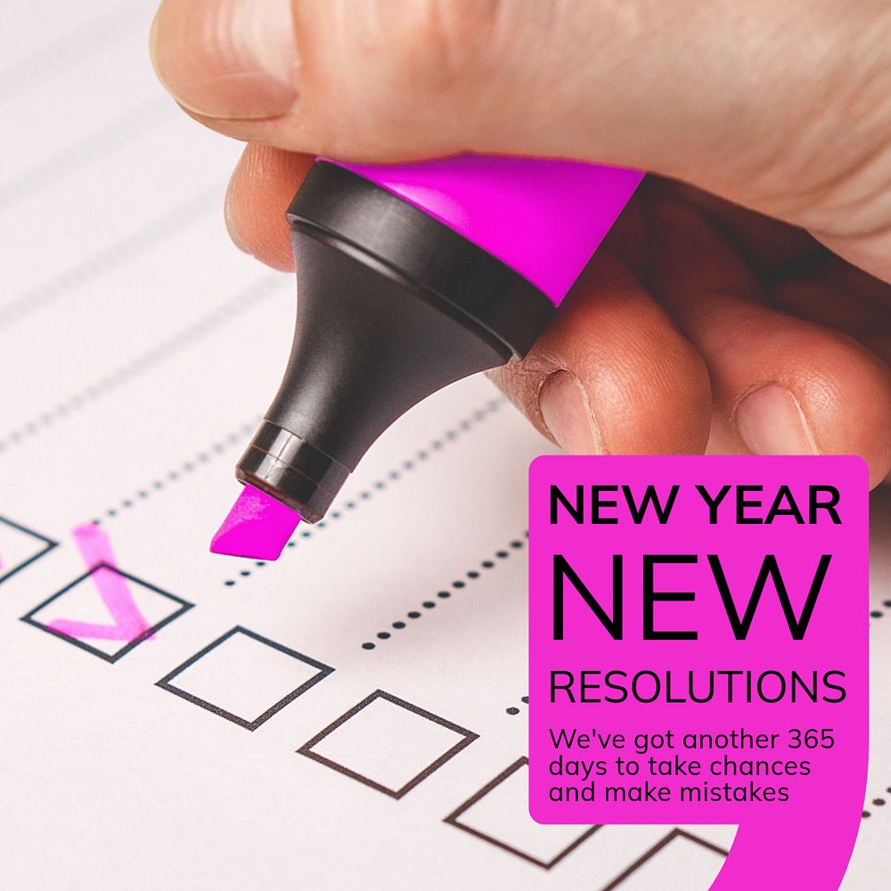 New year resolution Instagram post template, editable text