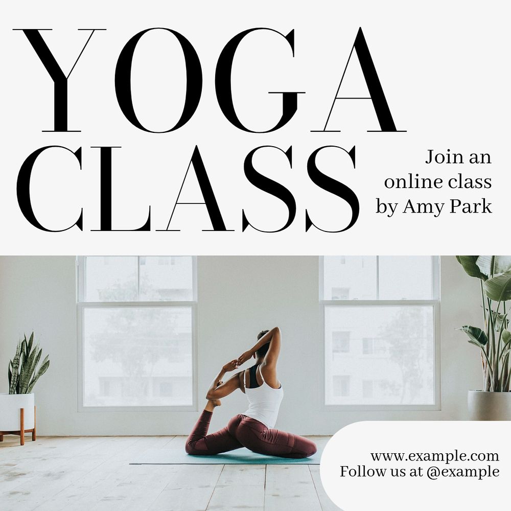 Yoga class advertisement  Instagram post template, editable text