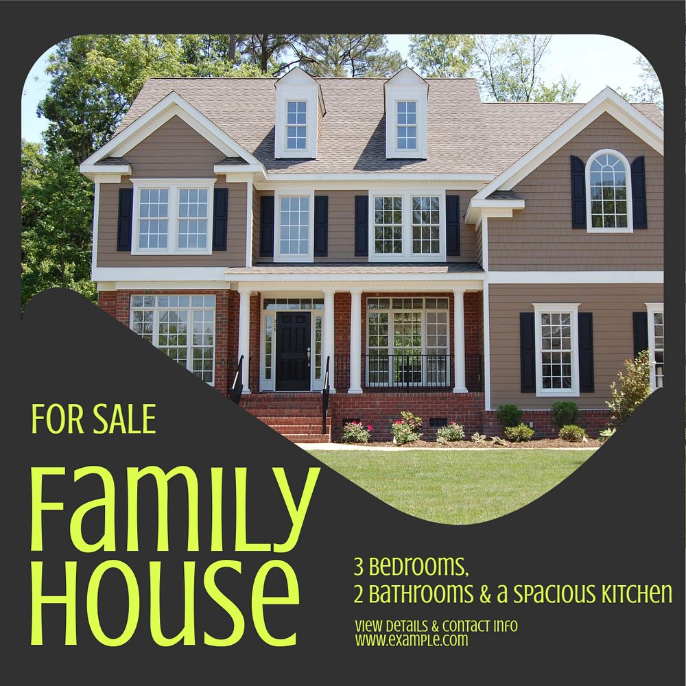 family house for sale  Instagram post template, editable text