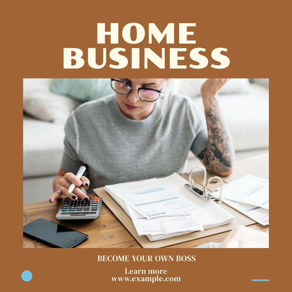 Home business  Instagram post template, editable text