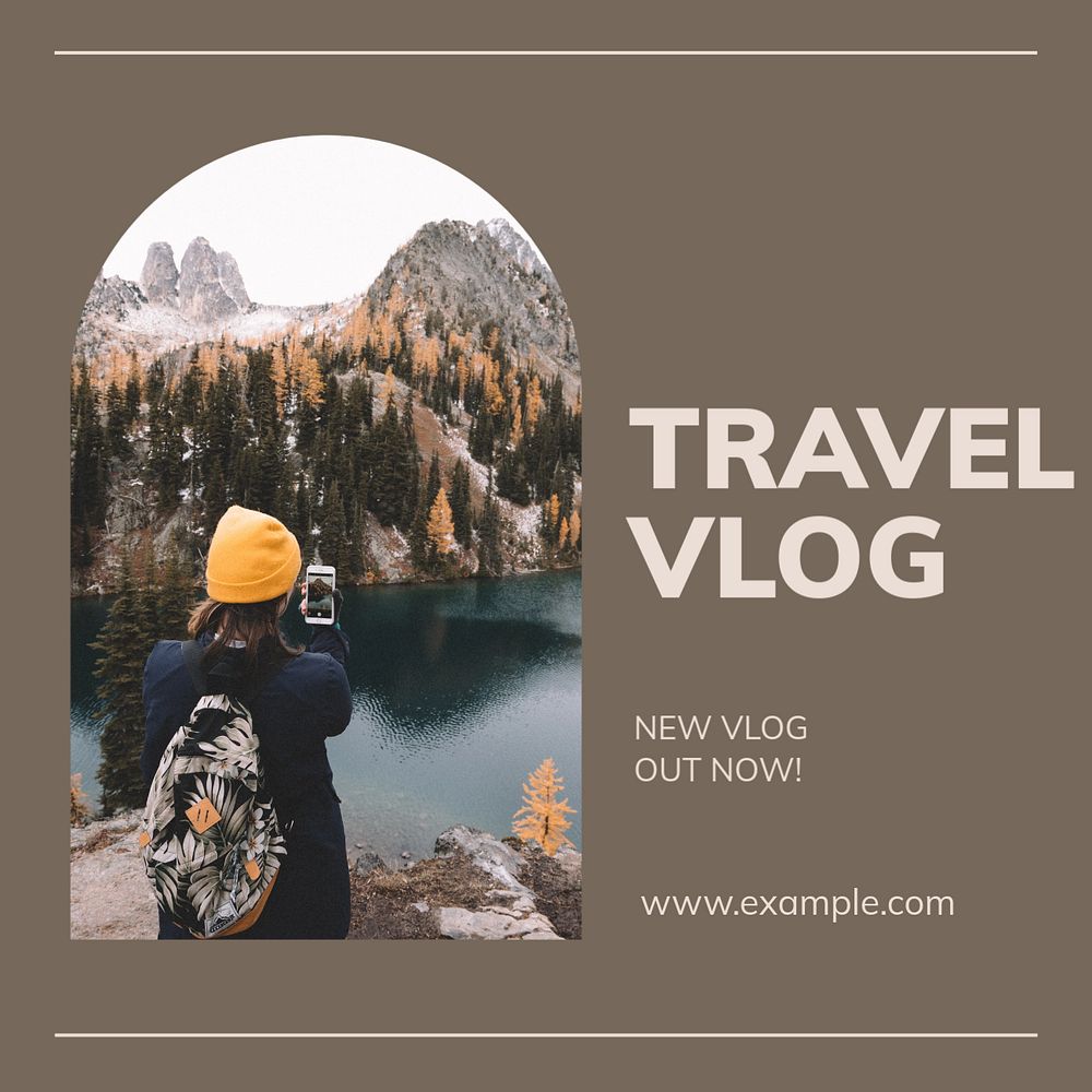 Travel vlog Instagram post template, editable text