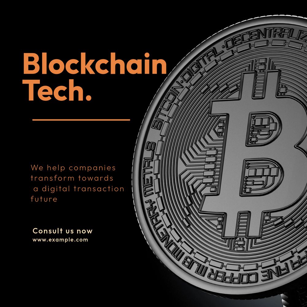 Blockchain technology ads  Instagram post template, editable text