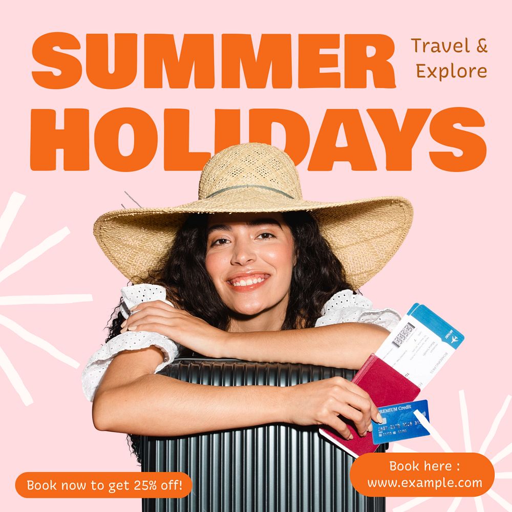 Summer trip  Instagram post template, editable text