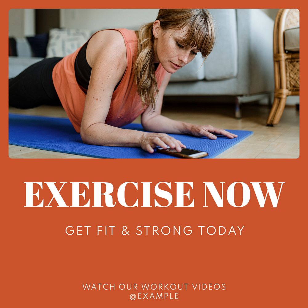 Exercise now  Instagram post template, editable text