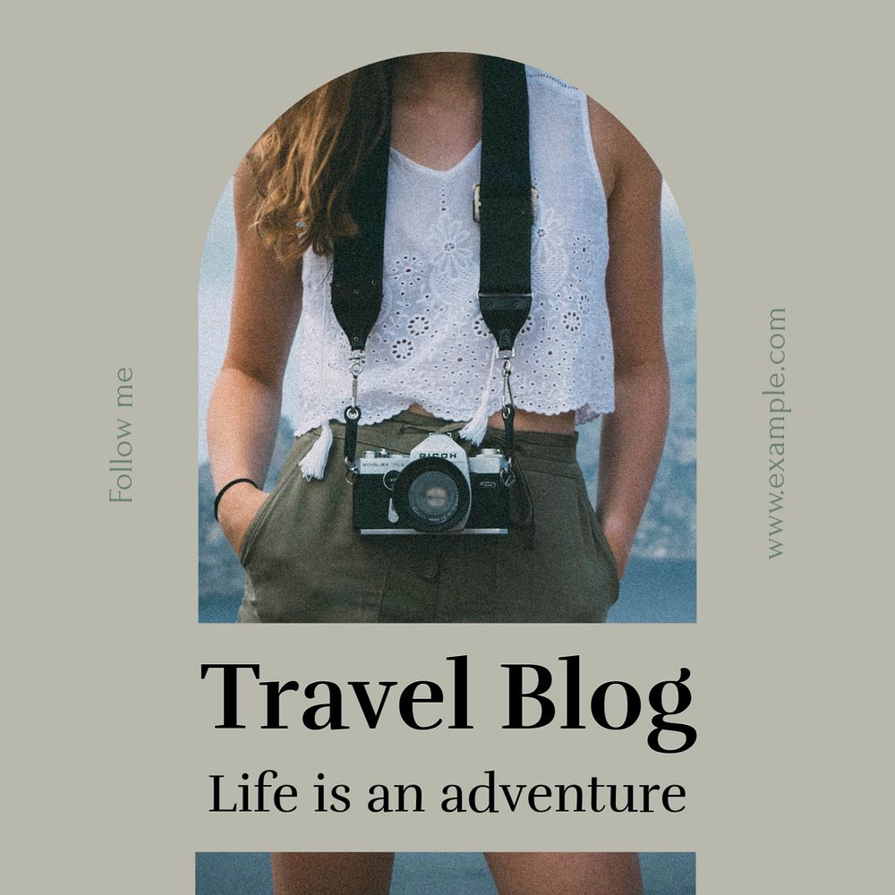 Travel blog Instagram post template, editable text