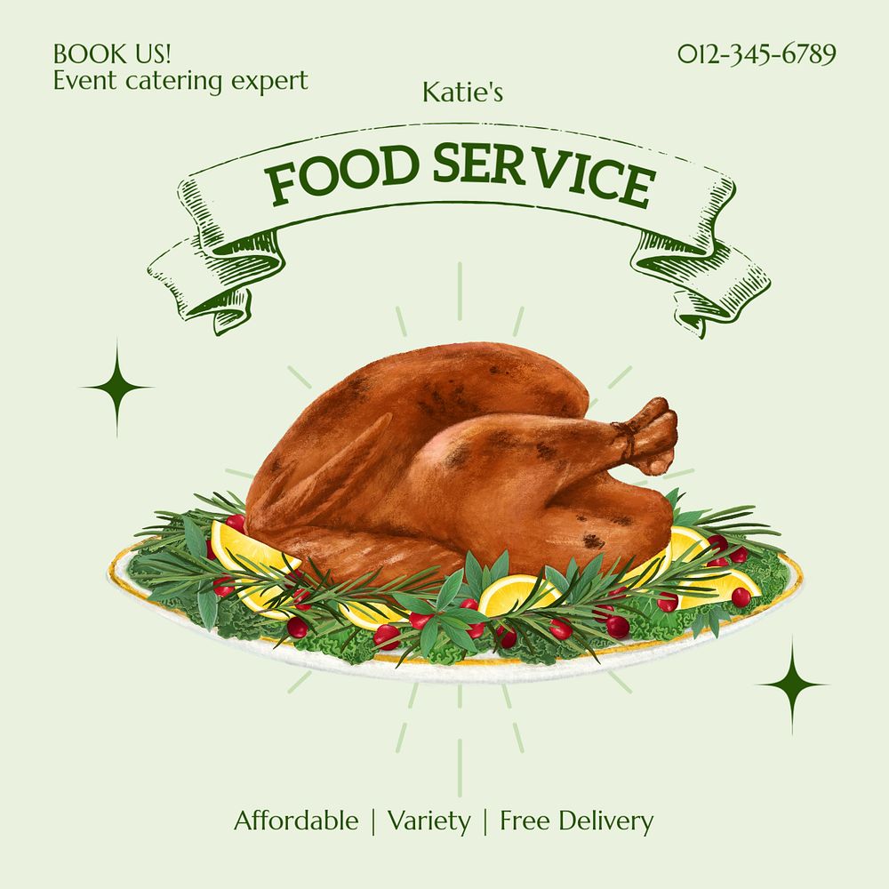 Food service Instagram post template, editable text