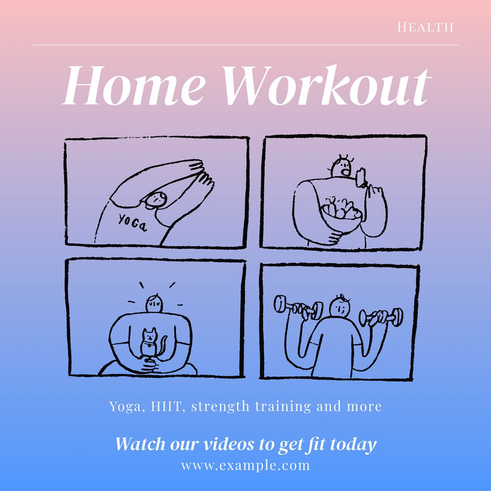 Home workout videos  Instagram post template, editable text