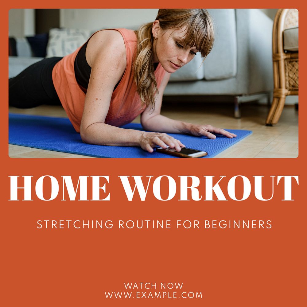 Home workout  Instagram post template, editable text