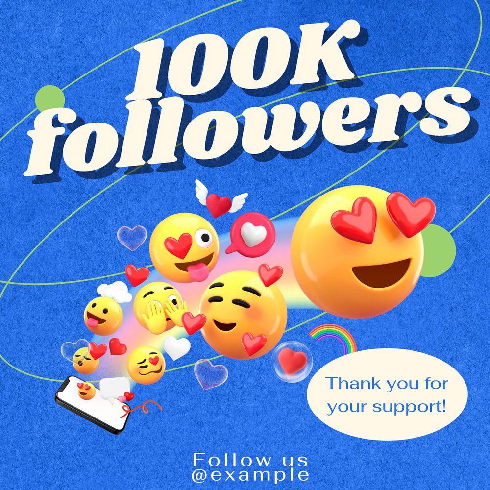 100k followers Instagram post template, editable text