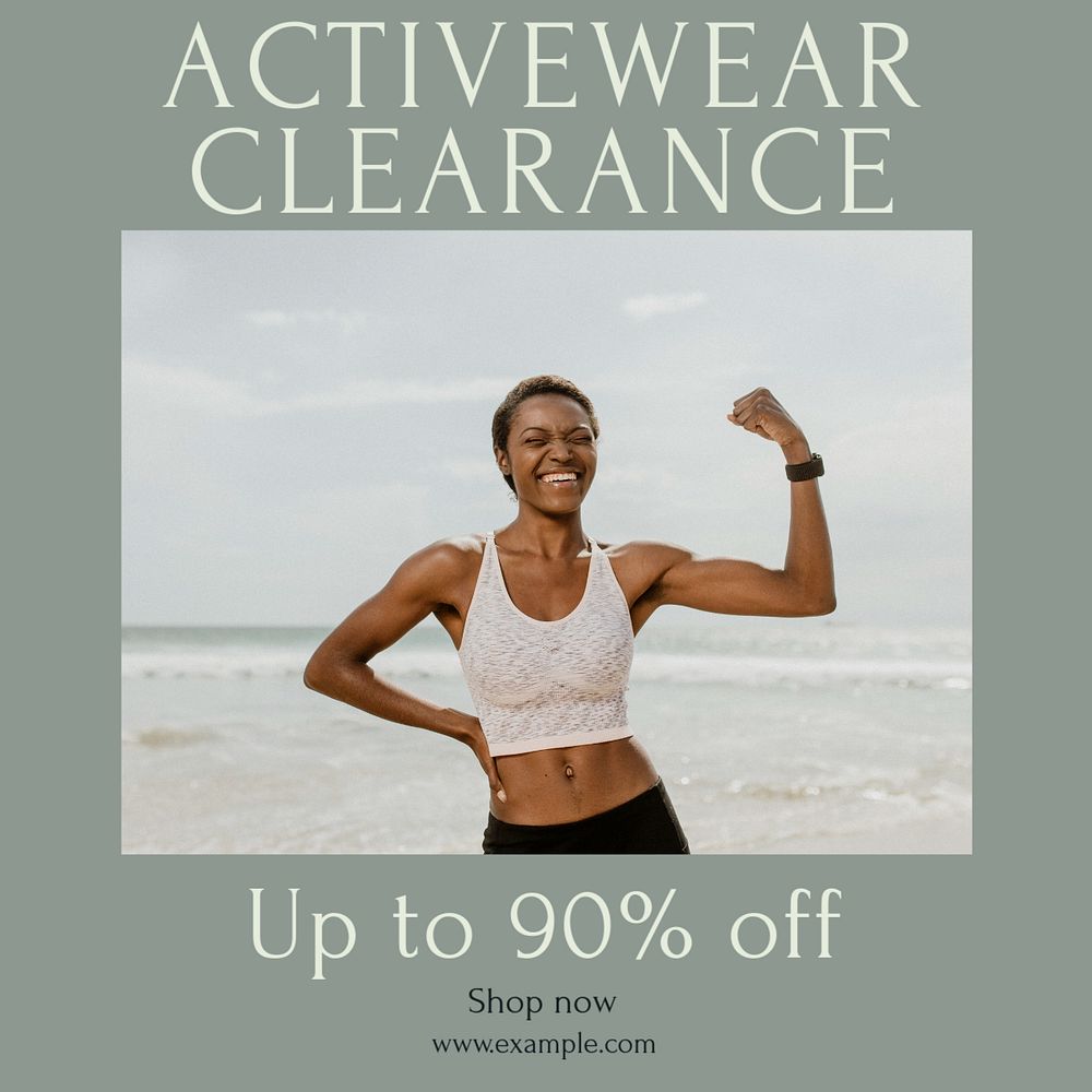 Activewear clearance sale Instagram post template, editable text