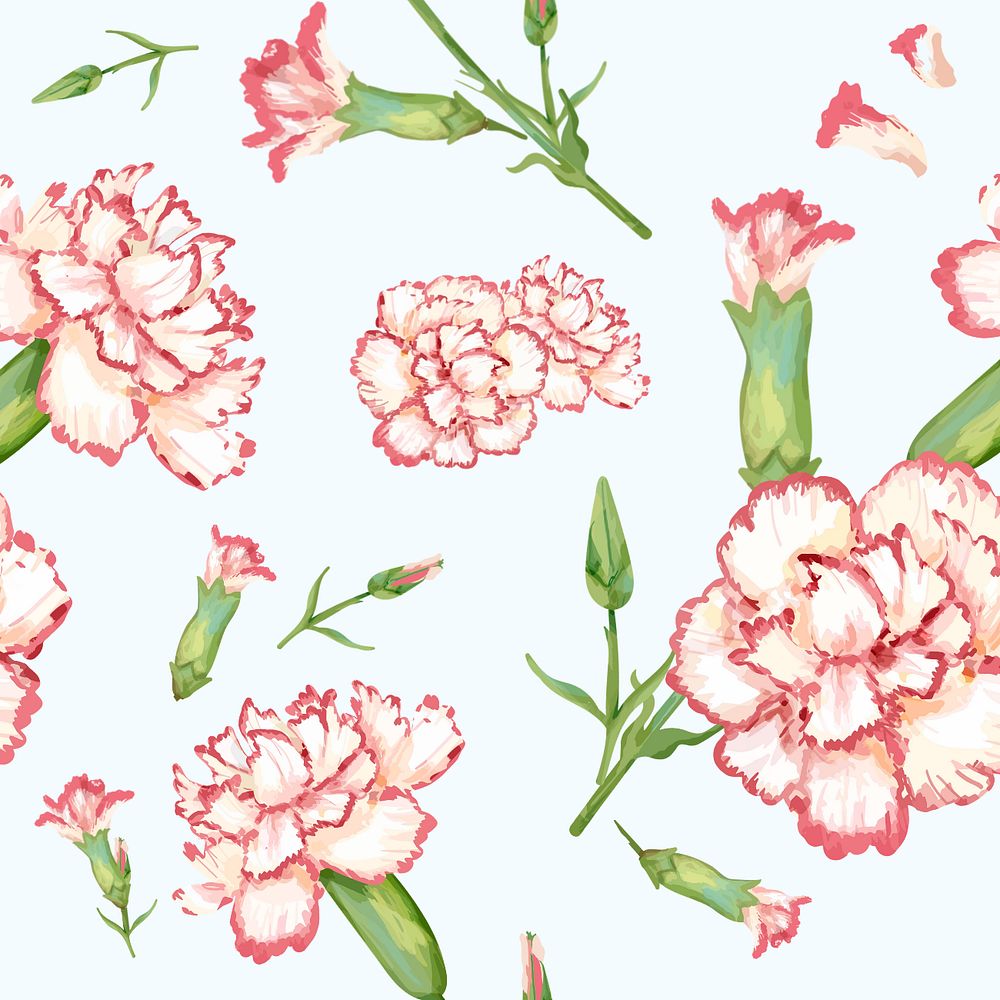 Carnation pattern, editable watercolor flower design